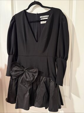VIVA AVIVA Black Puff Sleeve Peplum Dress with Bow